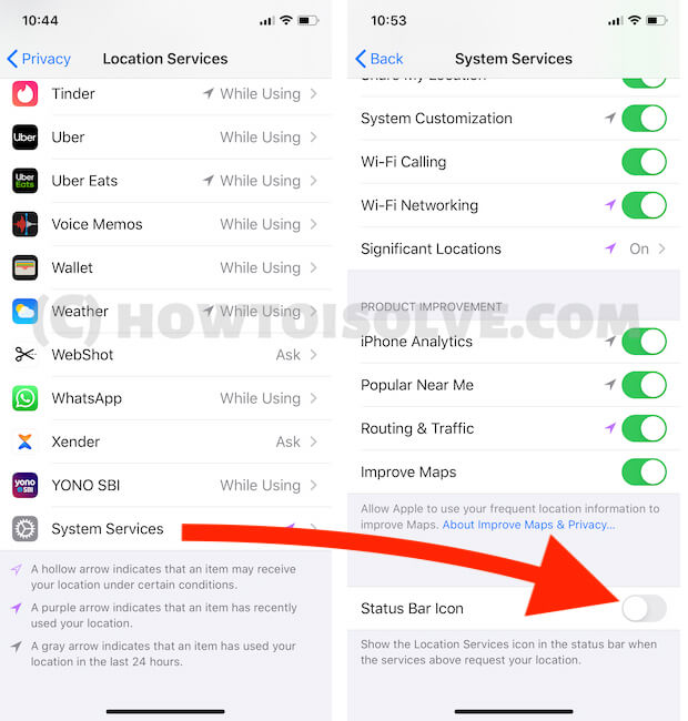 Hide Location Service Triangle on iPhone status bar