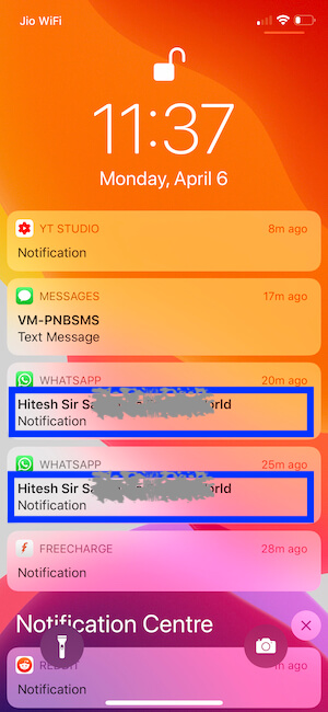 WhatsApp Notification Preview is Hide on iPhone lock and Home screen