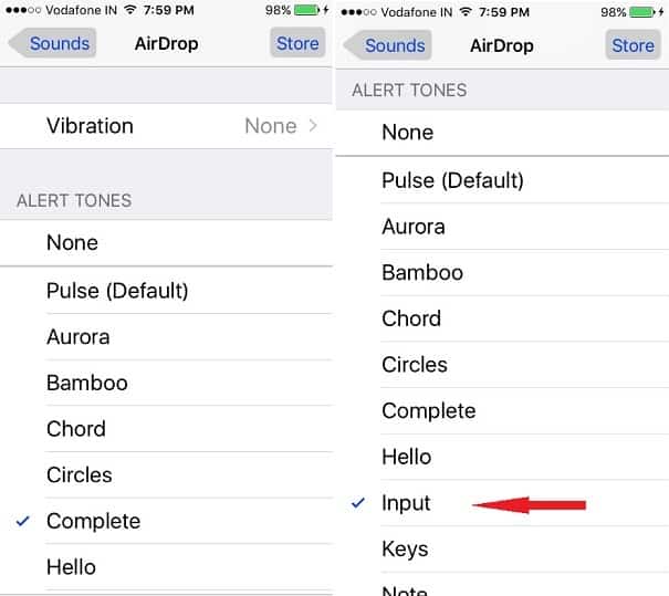 Sounds settings Screen of iPhone 5S