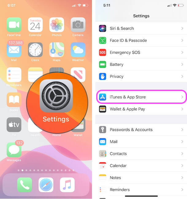 iTunes & App Store on iPhone settings