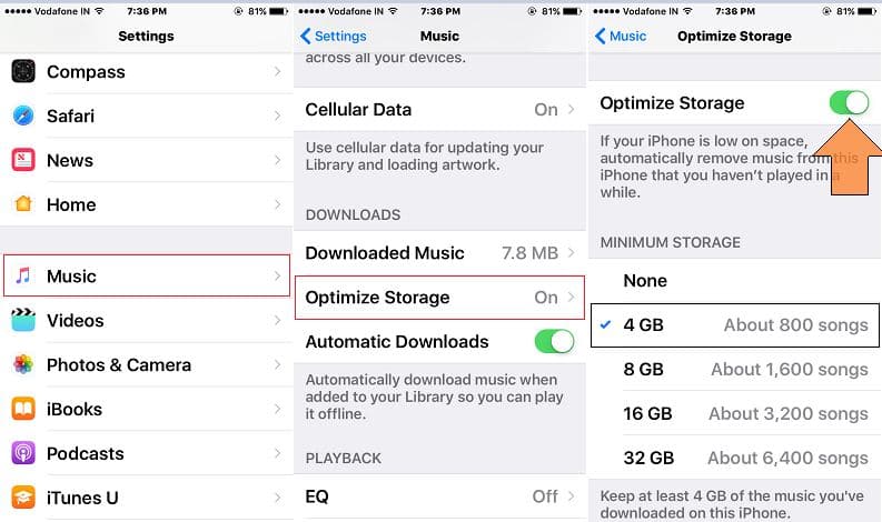 Auto option for Apple Music Optimize in iPhone, iPad with iOS 10