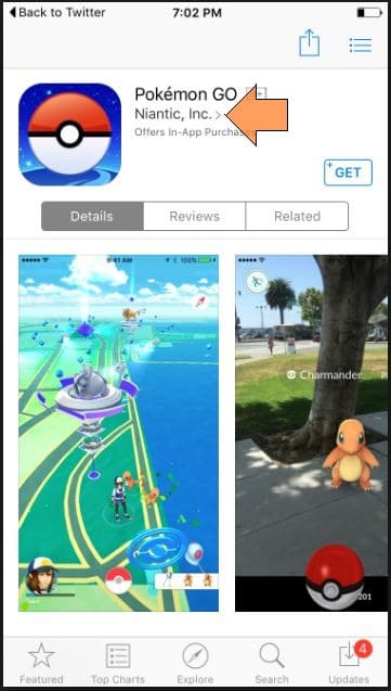 Verify Pokemon Go in app store