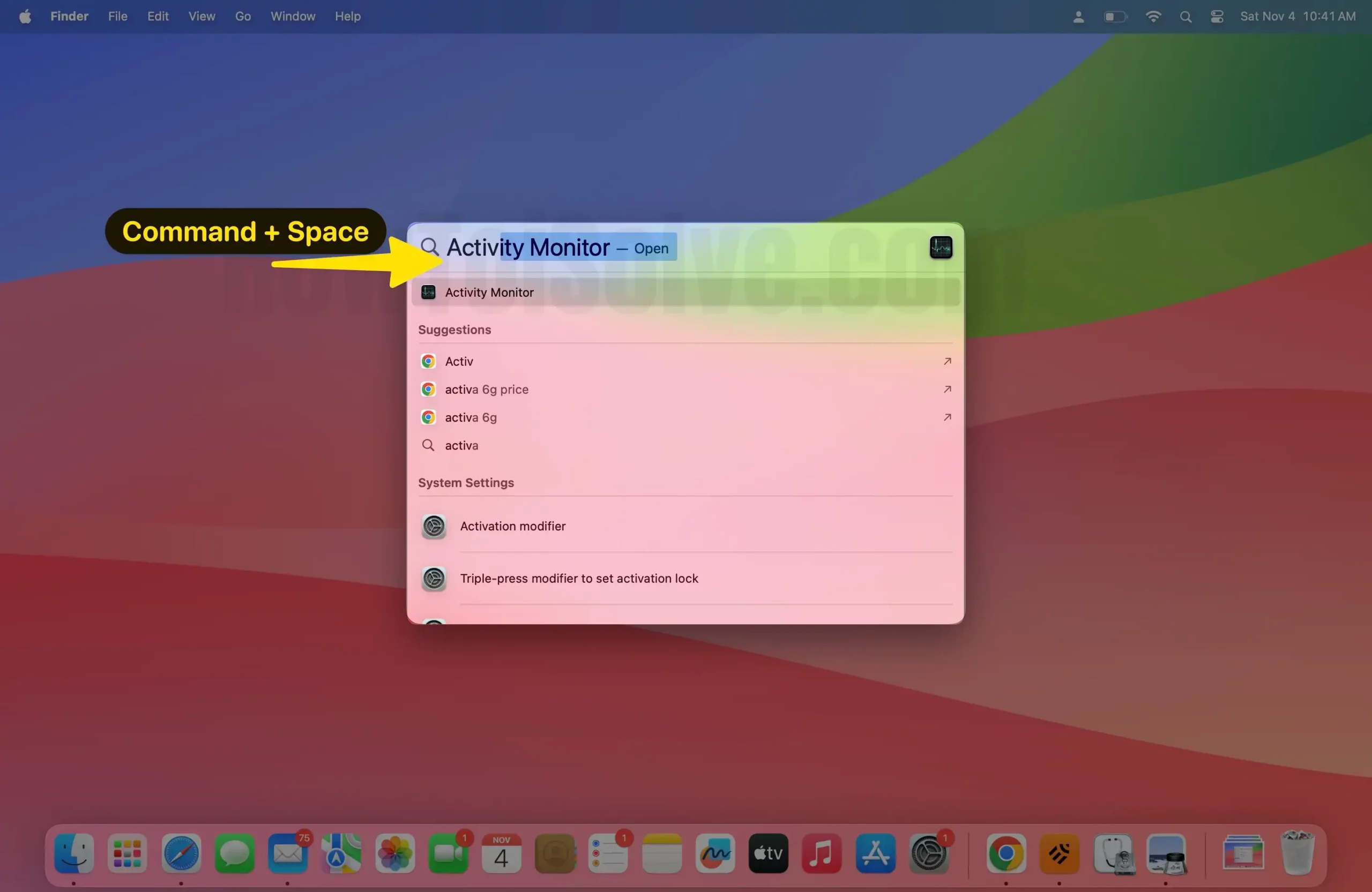 Command + Space enter activity monitor on mac