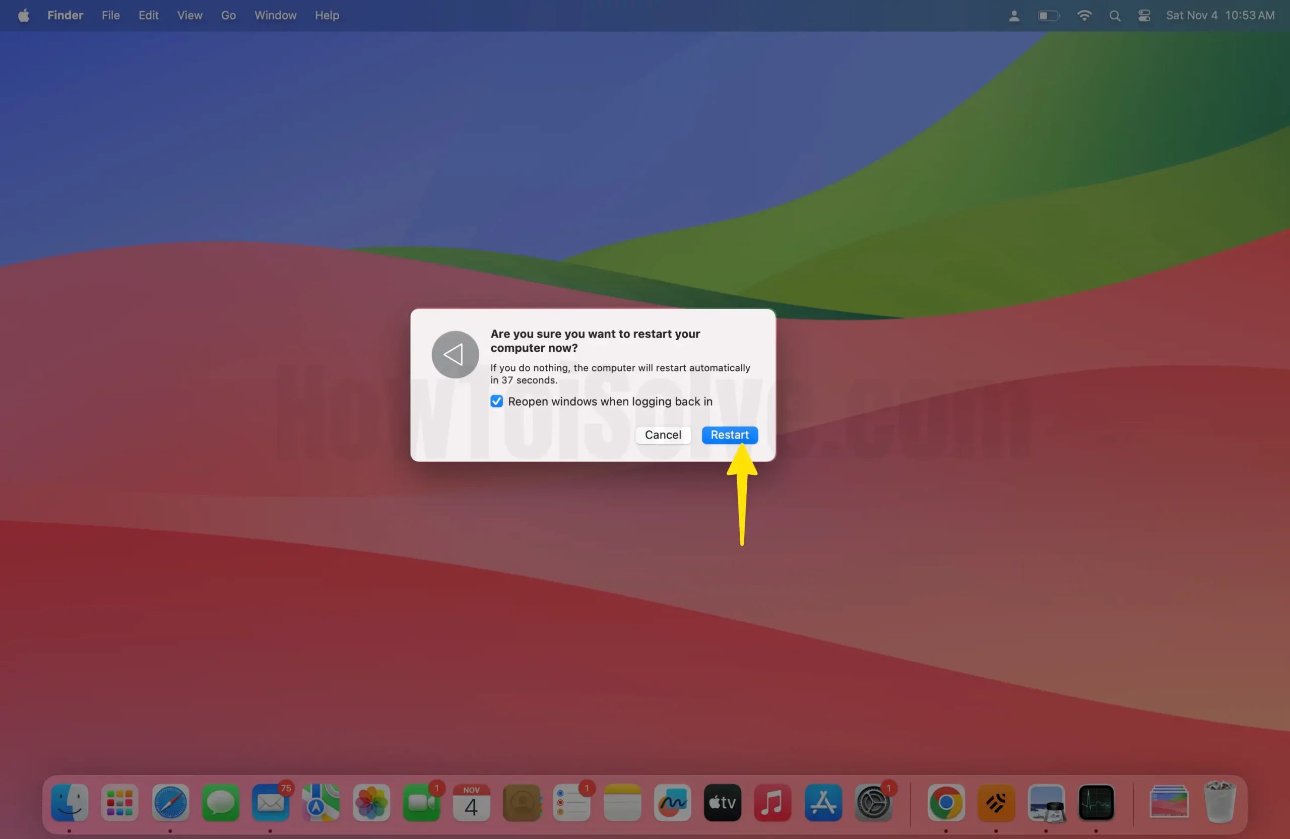 Choose restart on mac