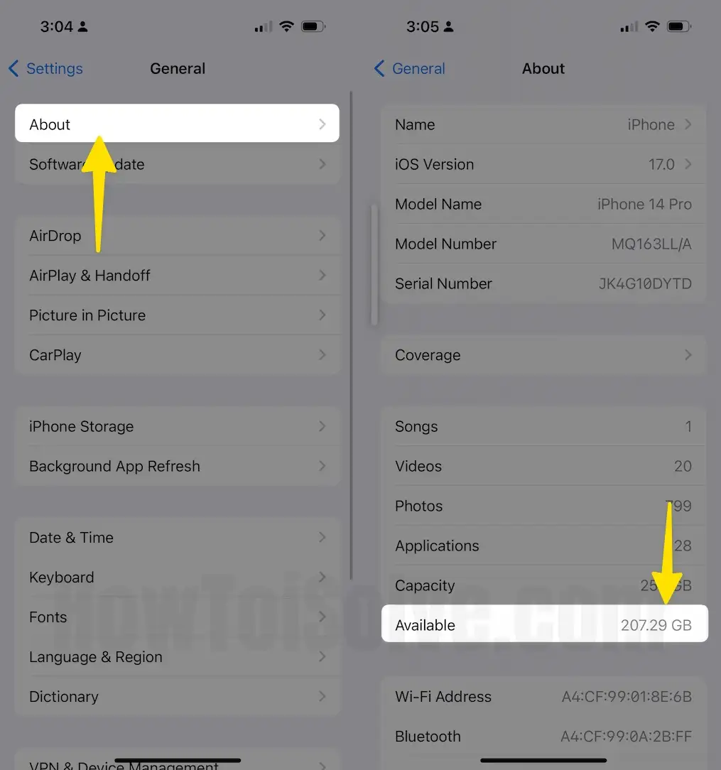 Click on about tap on available on iPhone