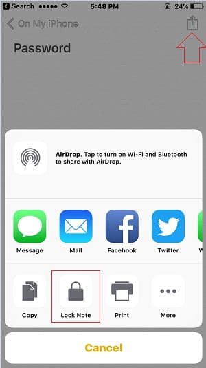 Enable Password for note in Notes app: iOS 10