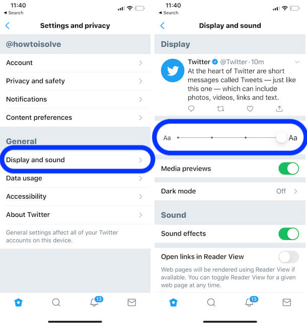 Change font size of your twitter app on iPhone