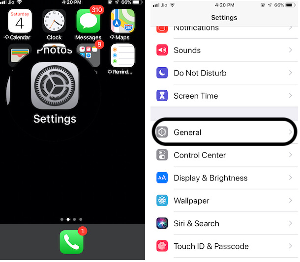 General Option on iPhone settings app