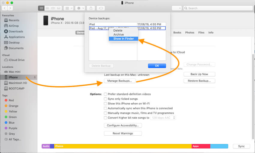 Manage iPhone and iPad Backup on Mac