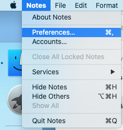 Notes Preferences settings on macbook mac