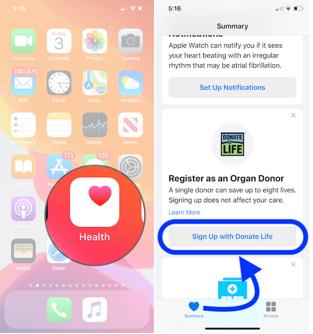 Sign un with Donate Life on iPhone - Donor Registration