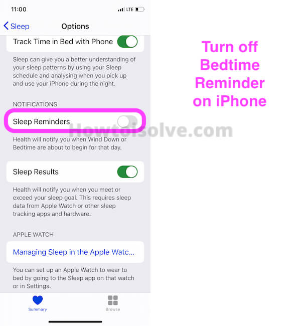 Turn off Bedtime Reminder on iPhone