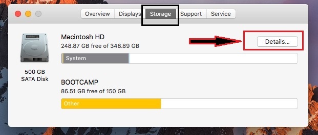 Select Storage tab then Click on Details