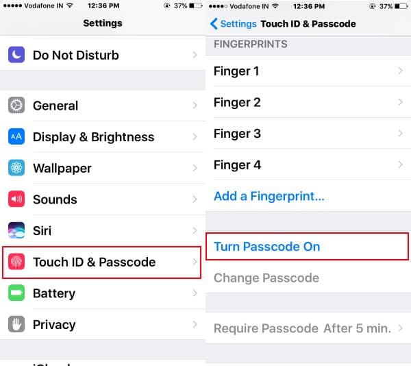 Enable Touch ID passcode on iPhone