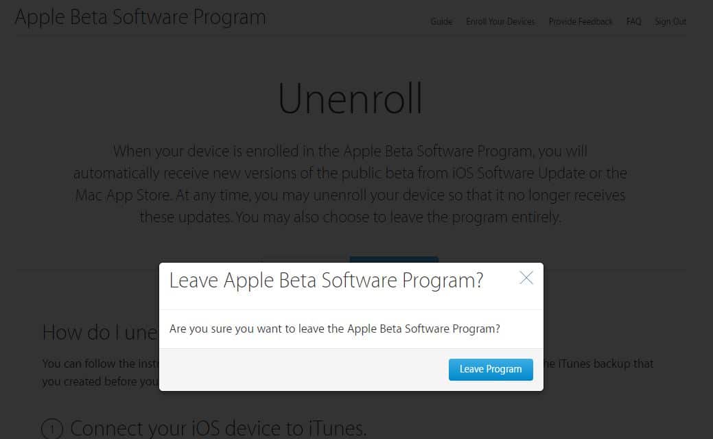 Unenroll iOS or Macos Beta program