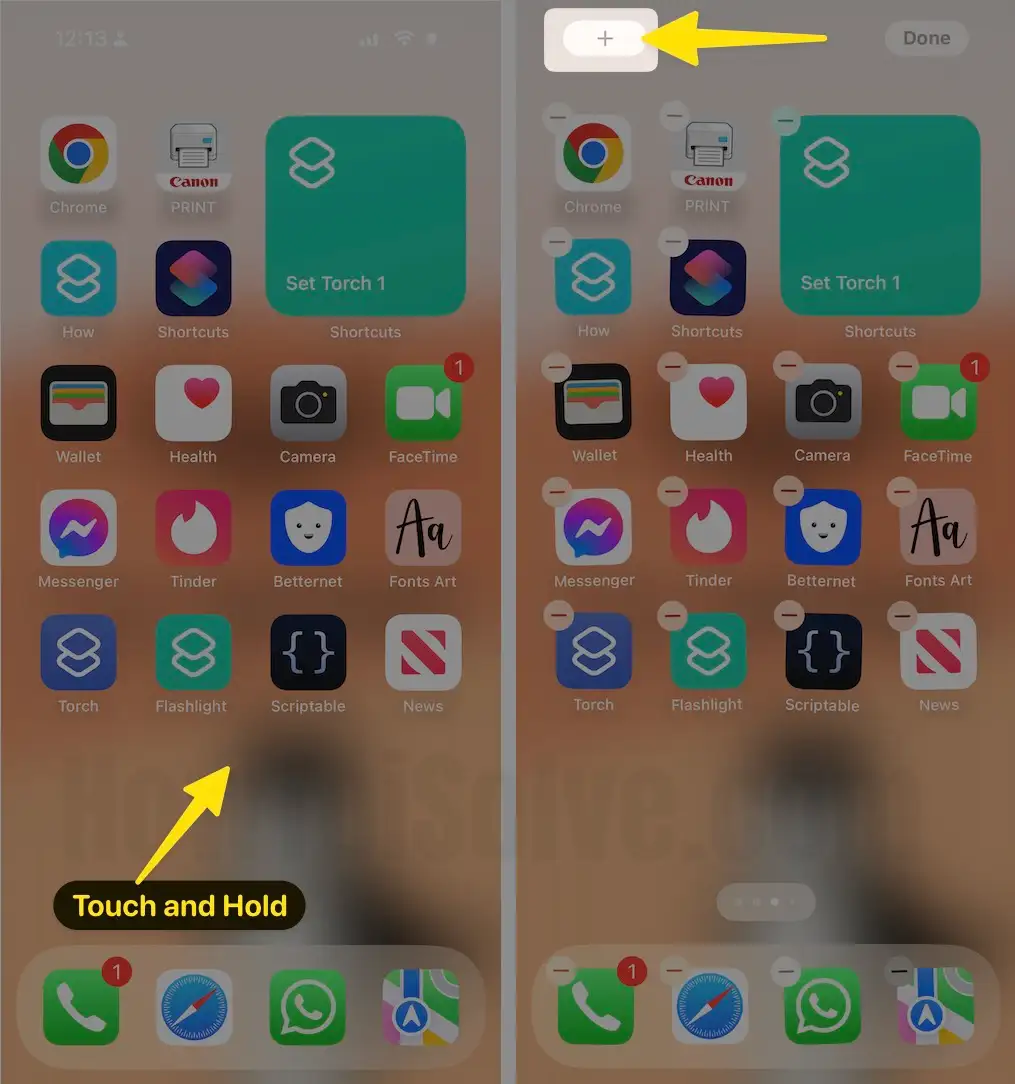 Touch and Hold an Empty Area Tap on + button on iPhone