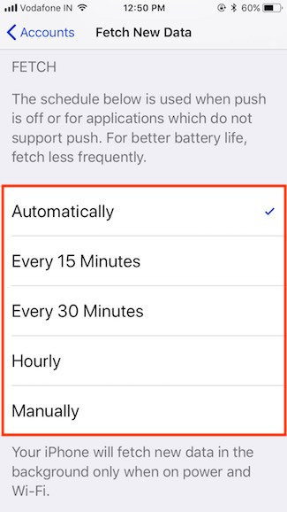 3 Fetch New Data time Frequency on iPhone and iPad