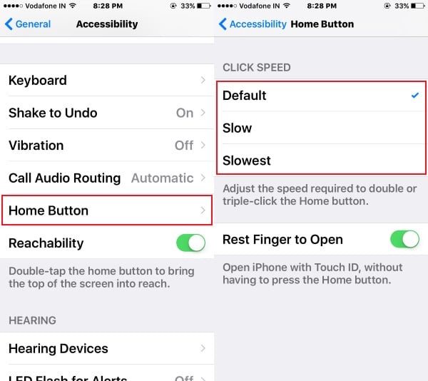 Home button speed manage in iOS 10