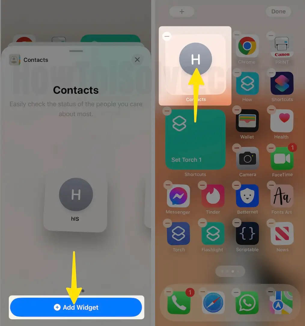 Tap on Add Widget Click on Added Widget on iPhone