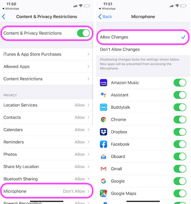 Content and privacy Settings on iPhone settings app