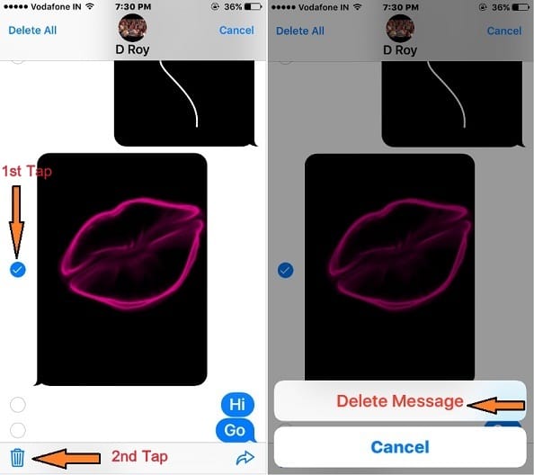 Tap and hold on a Photo of iMessage Conversion