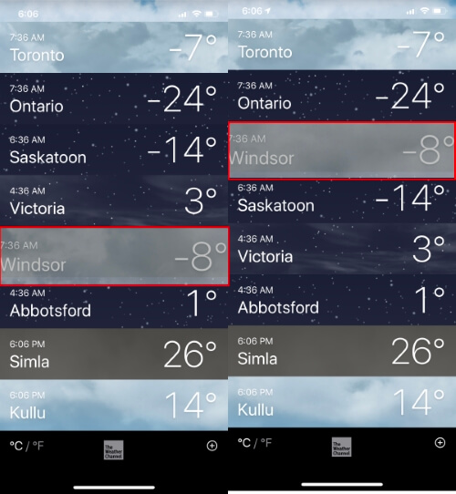 Rearrange Cities in Weather App iPhone