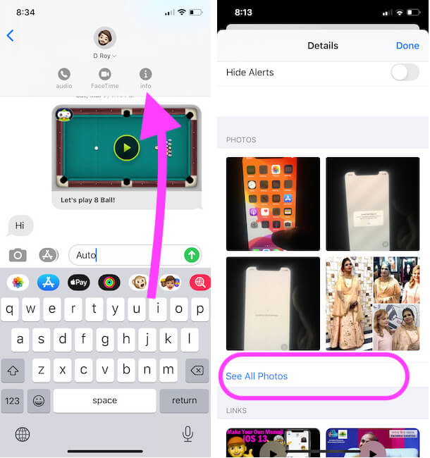 See All Photos from iMessage conversation on iPhone