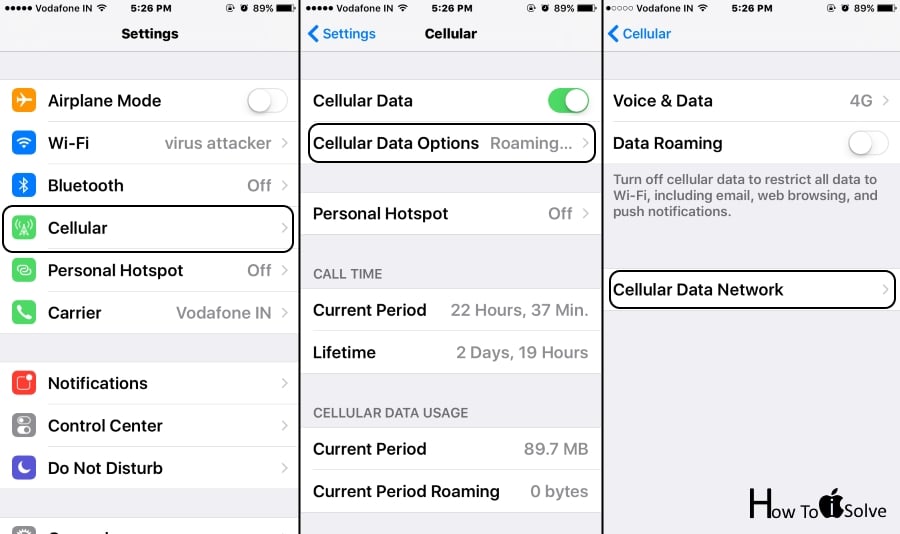 Обновите сотовые данные на iOS 10