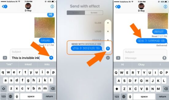 1 send invisible ink bubble effect in iMessage iOS 10 app