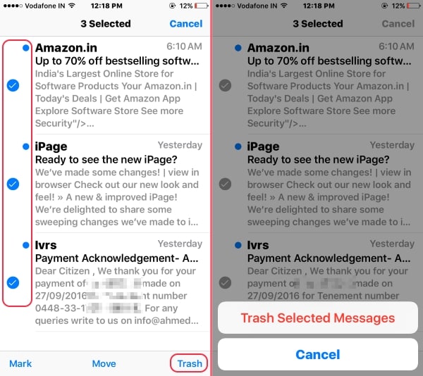 Move to trash all mails from inbox on iPhone mail app