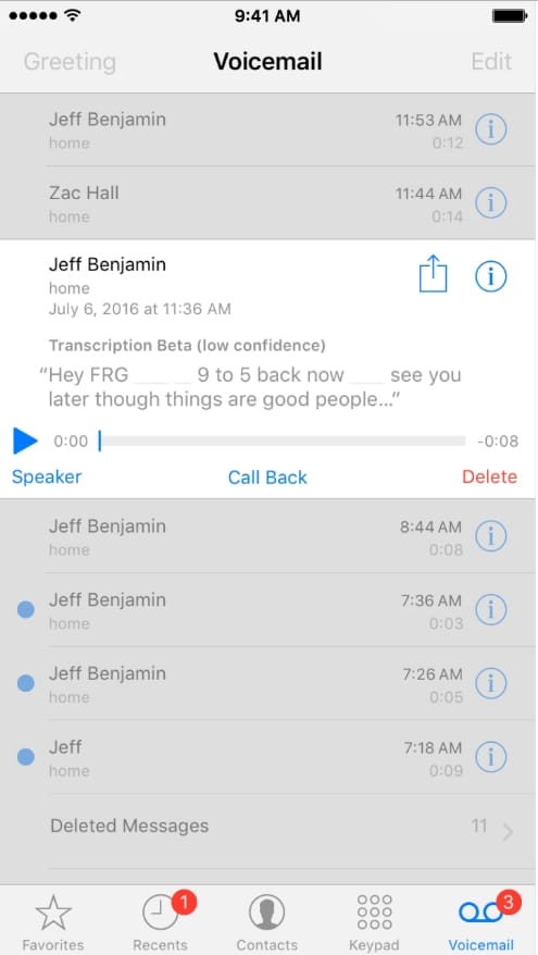 View and Share voicemail transcript in iOS 10