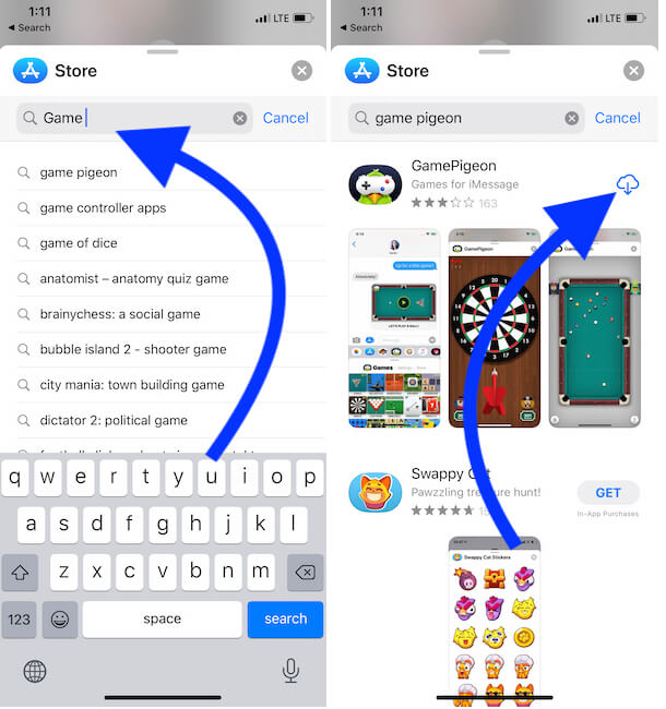 Найдите название игры и установите ее из магазина приложений iMessage на iPhone
