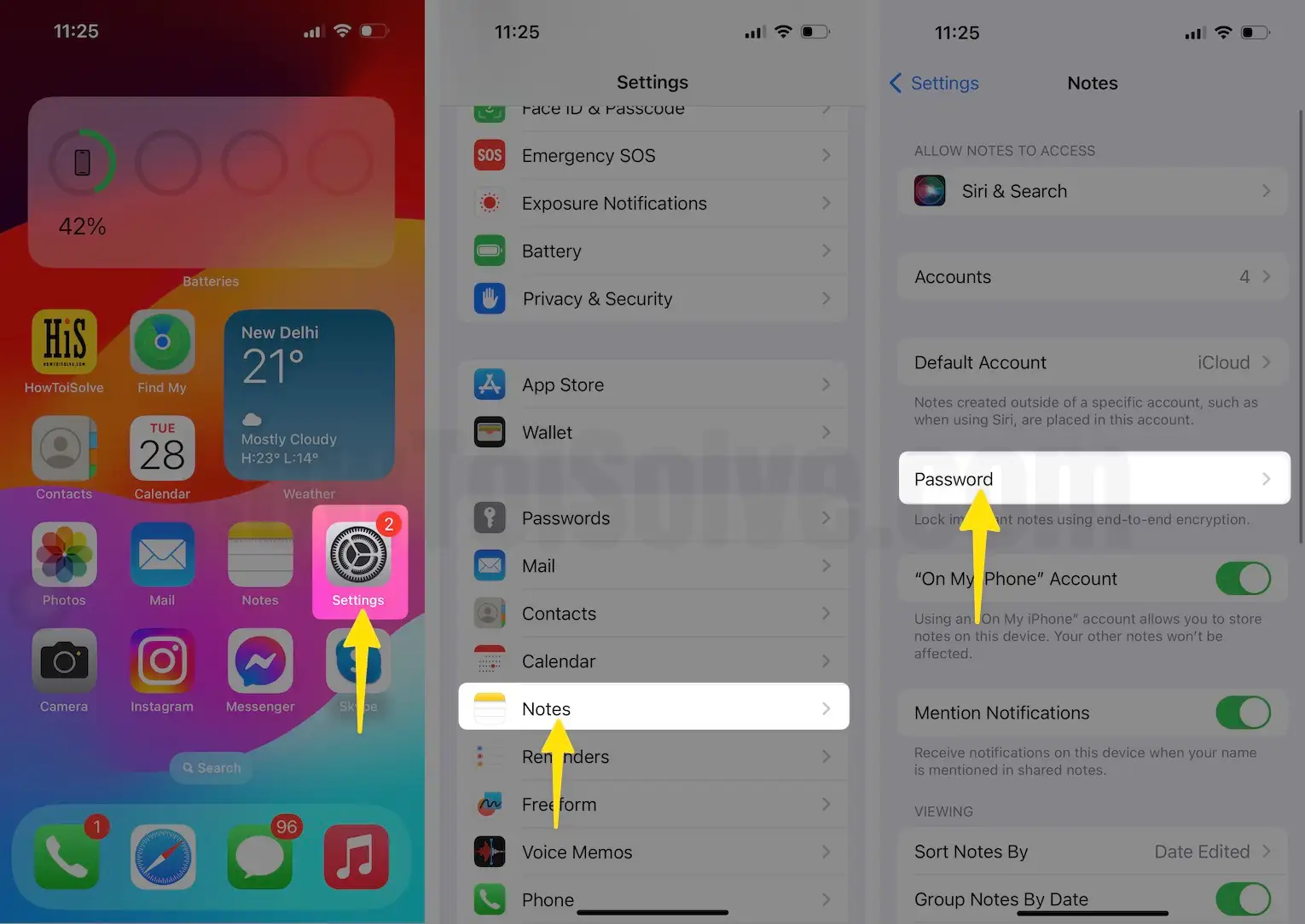 Launch the settings app next tap on notes then select password on iPhone