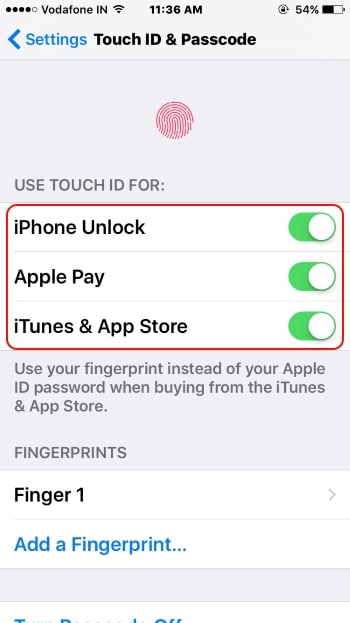 Enable Touch ID on iPhone 7 for unlock screen App store and Apple Pay