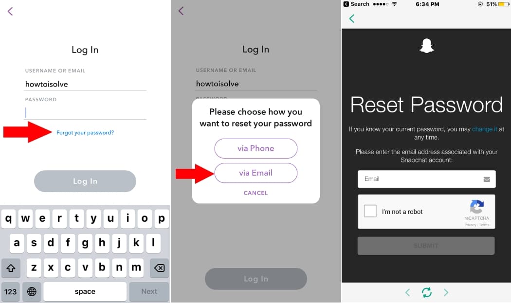 3 Recover forgotten Snapchat password on iPhone