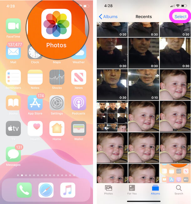 Select Photos and Videos from Photos app that you want hide