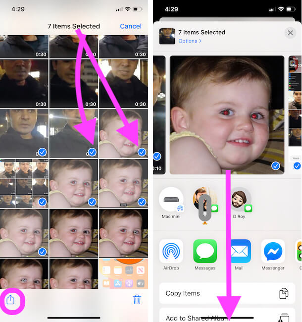Select multiple photos and videos from iPhone photos app