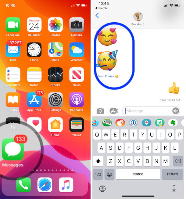 Stickers in iMessage conversation from iPhone