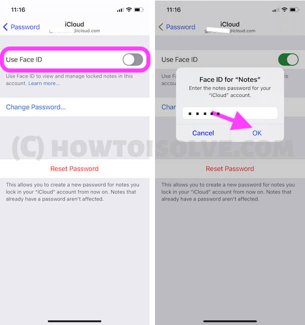 Use Face ID for iCloud Notes app on iPhone