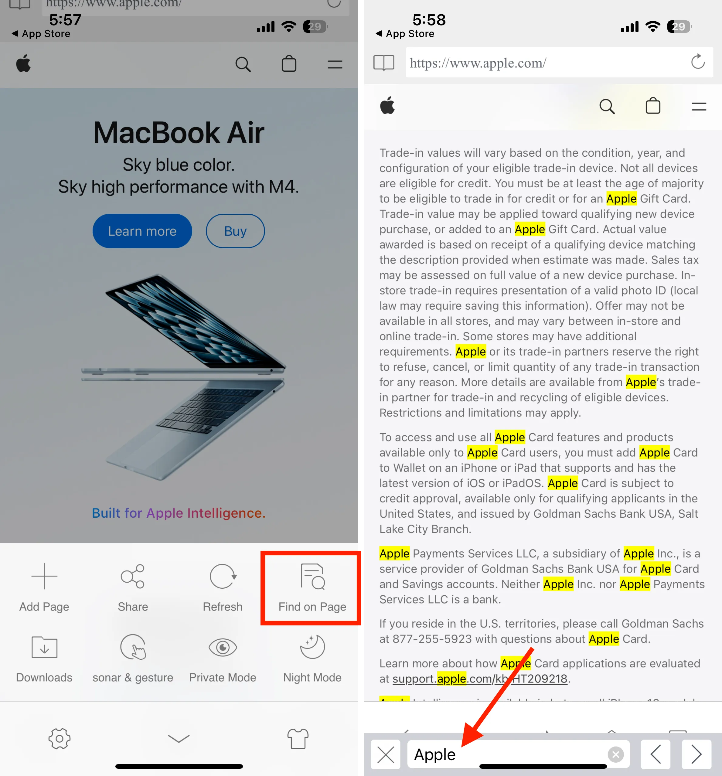 tap on the Find on Page and find text on dolphin browser