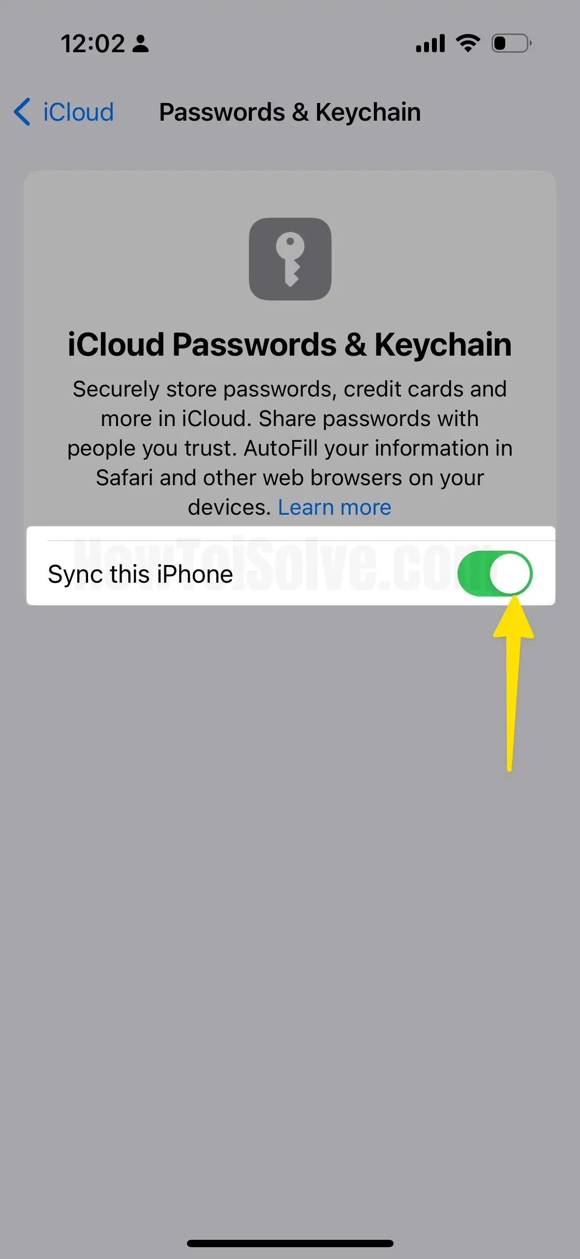 Enable Toggle Sync This iPhone On iPhone