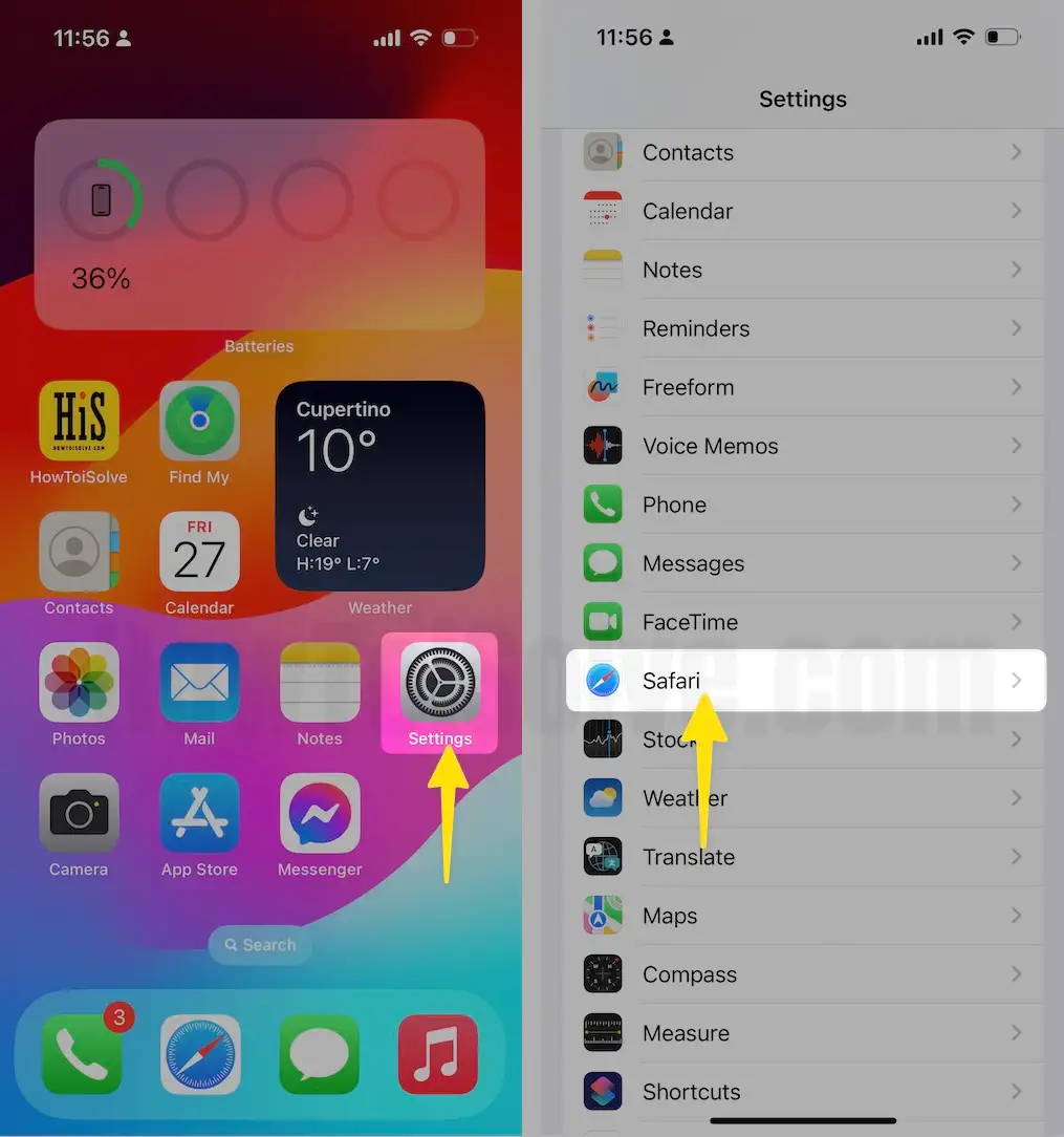 Launch the Settings App Tap Safari On iPhone