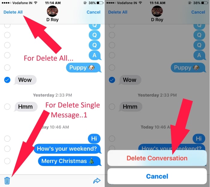 2 Delete Multiple iMessage messages on iPhone and iPad