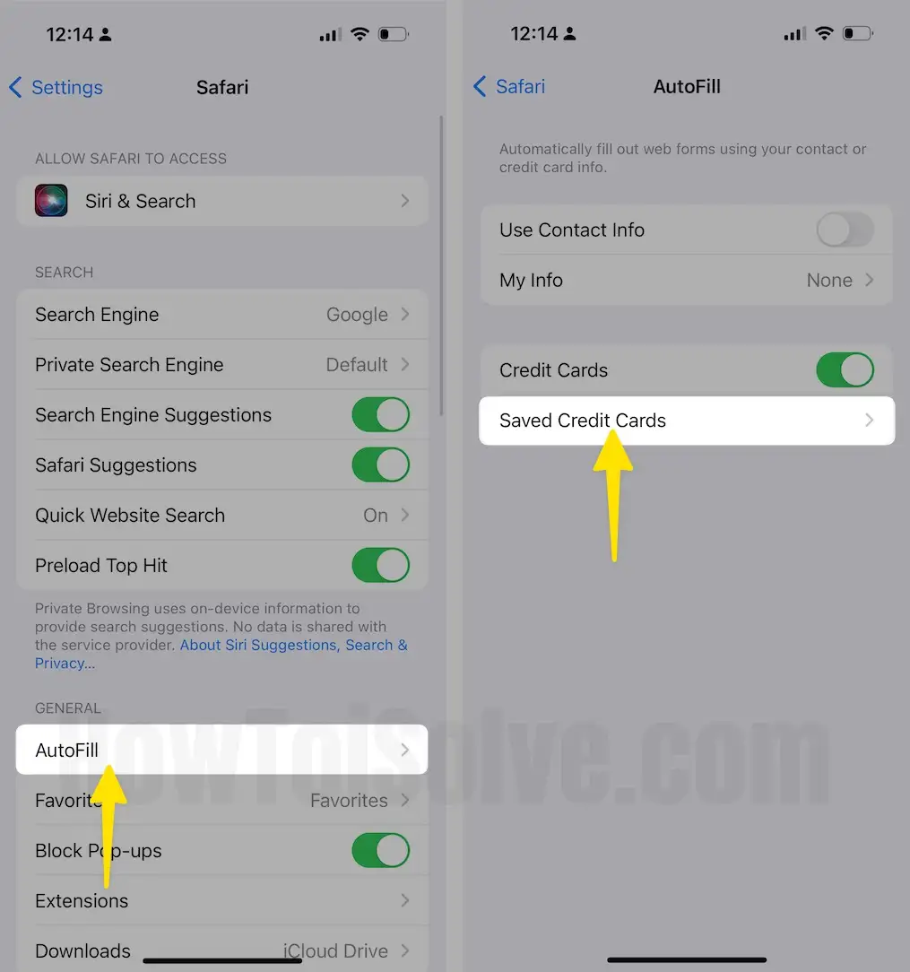 Click AutoFill Select Saved Credit Card On iPhone