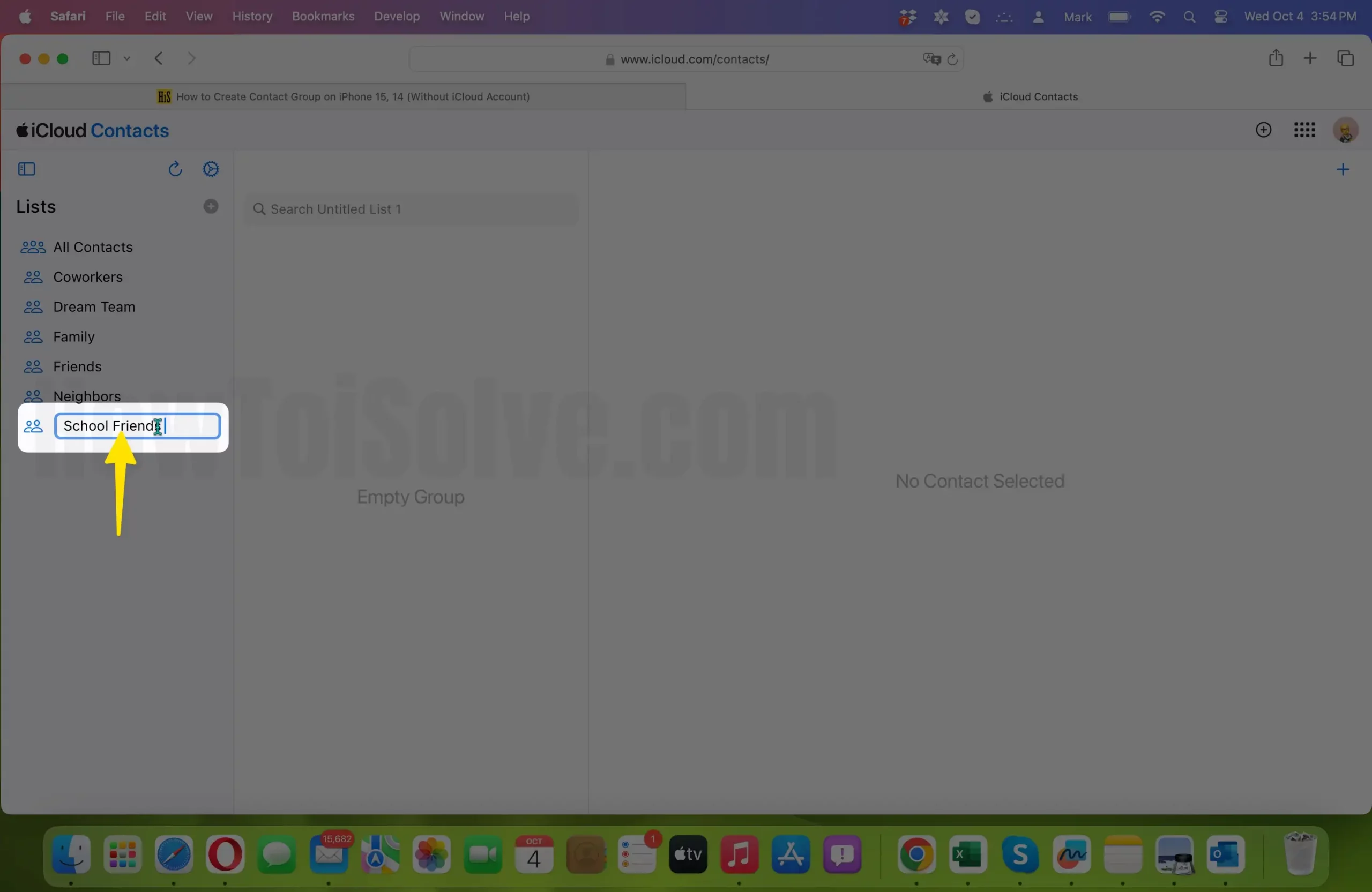 Click new group name on mac
