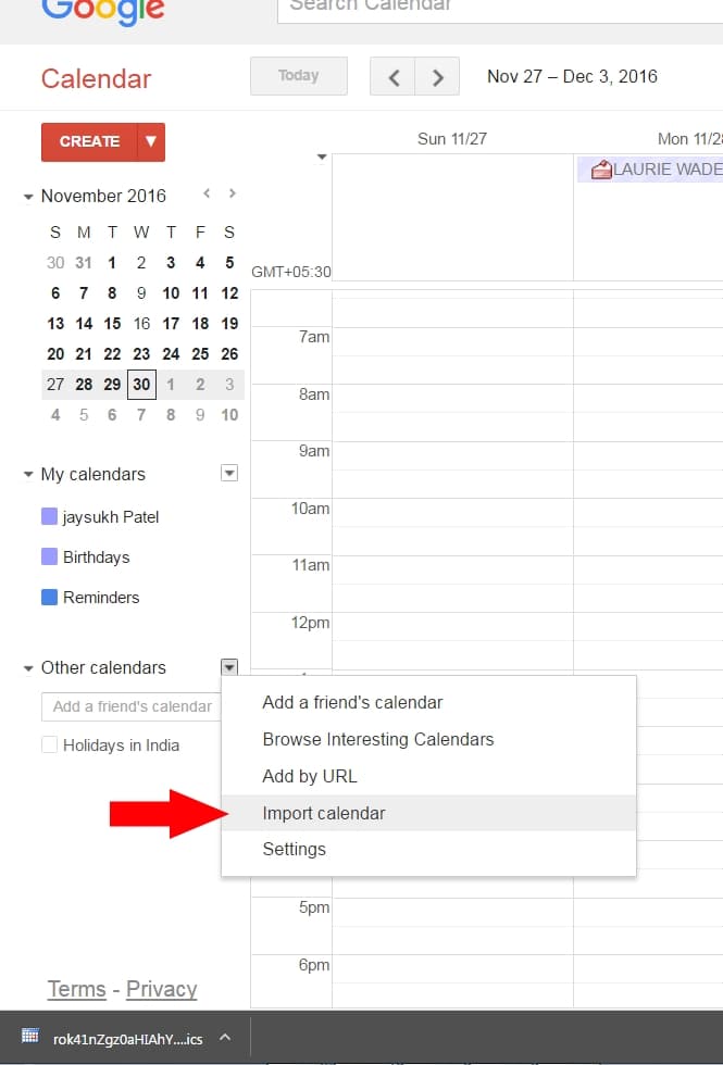 5.Импорт календаря iCloud в файл ics календаря Google для перемещения календаря iCloud в Google