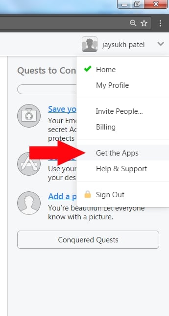 6 Get the Apps option in 1Password web account