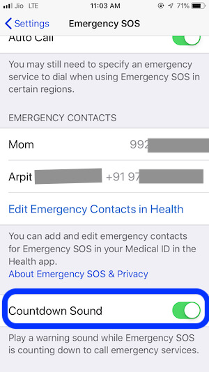 Settings for SOS On iPhone