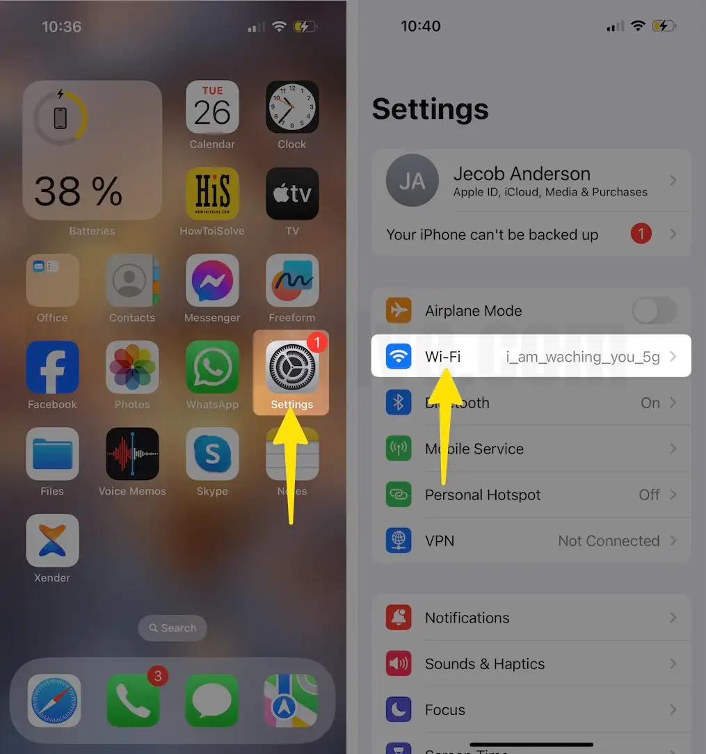 Open Settings Select Wi-Fi on iPhone