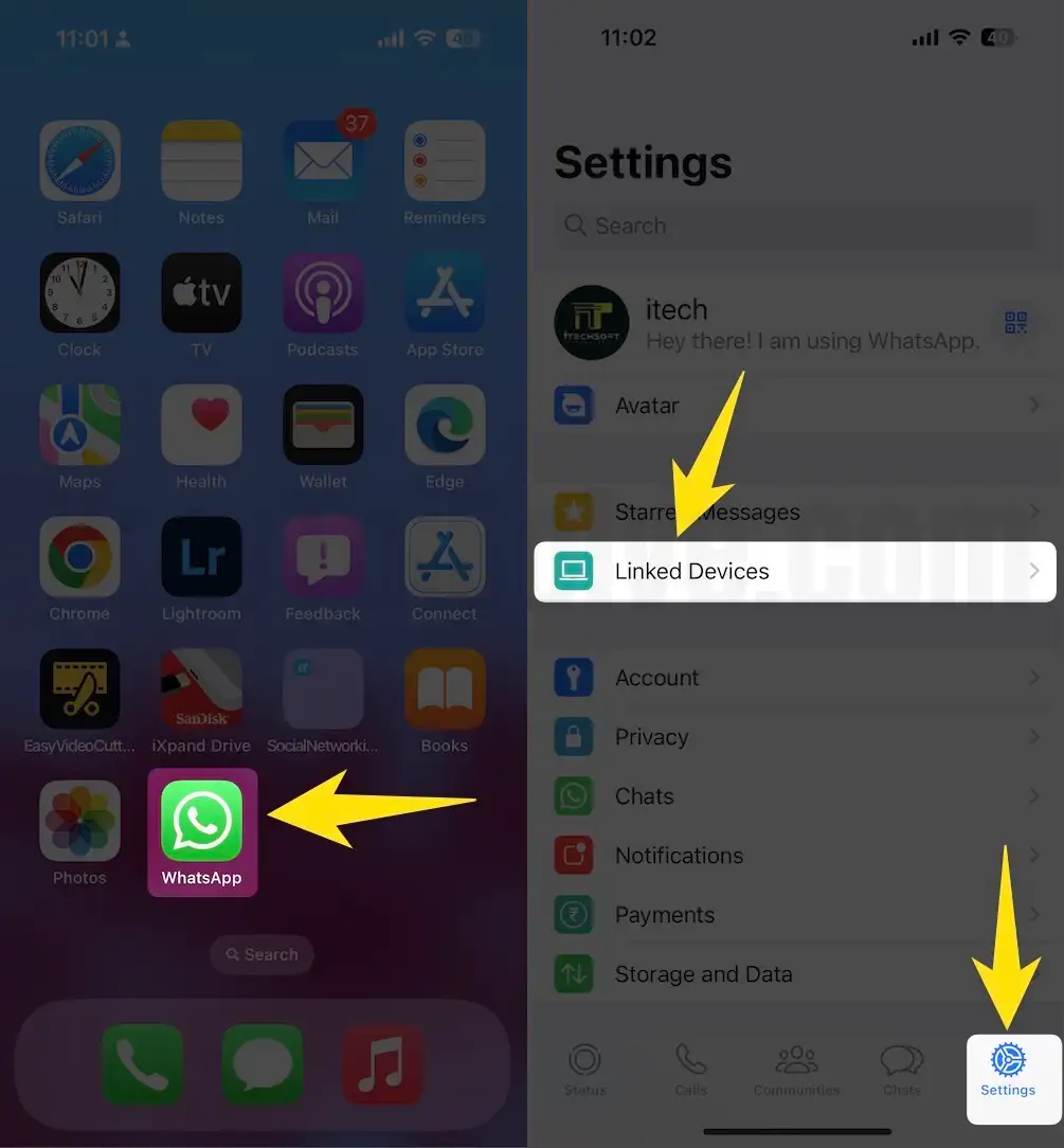 whatsapp setting to linked devices on iphone